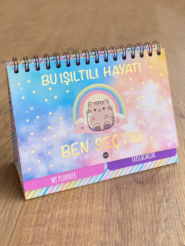 Işıltılı Hayat Mutluluk Seti, Planner, Porselen T Kupa, Kedi Sevenlere, Doğum Günü Hediyesi
