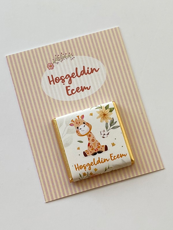 Pakette İsme Özel Kız Bebek Çikolatası (32 adet), Yeni Doğan, Bebek Hediyesi, Bebek Çikolatası