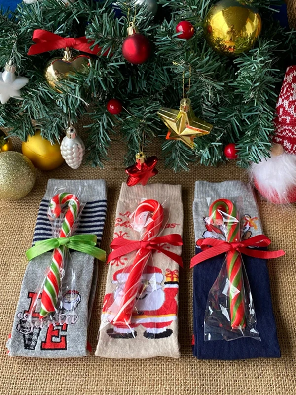 9 Adet Baston Şekerli Çorap, Yeni Yıl Hediyesi, Yılbaşı Hediyesi, Baston Şeker, Yılbaşı Çorabı