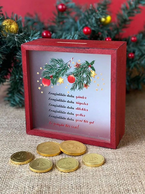 Para Çikolatalı Ahşap Yılbaşı Kumbarası, Yeni Yıl Hediyesi