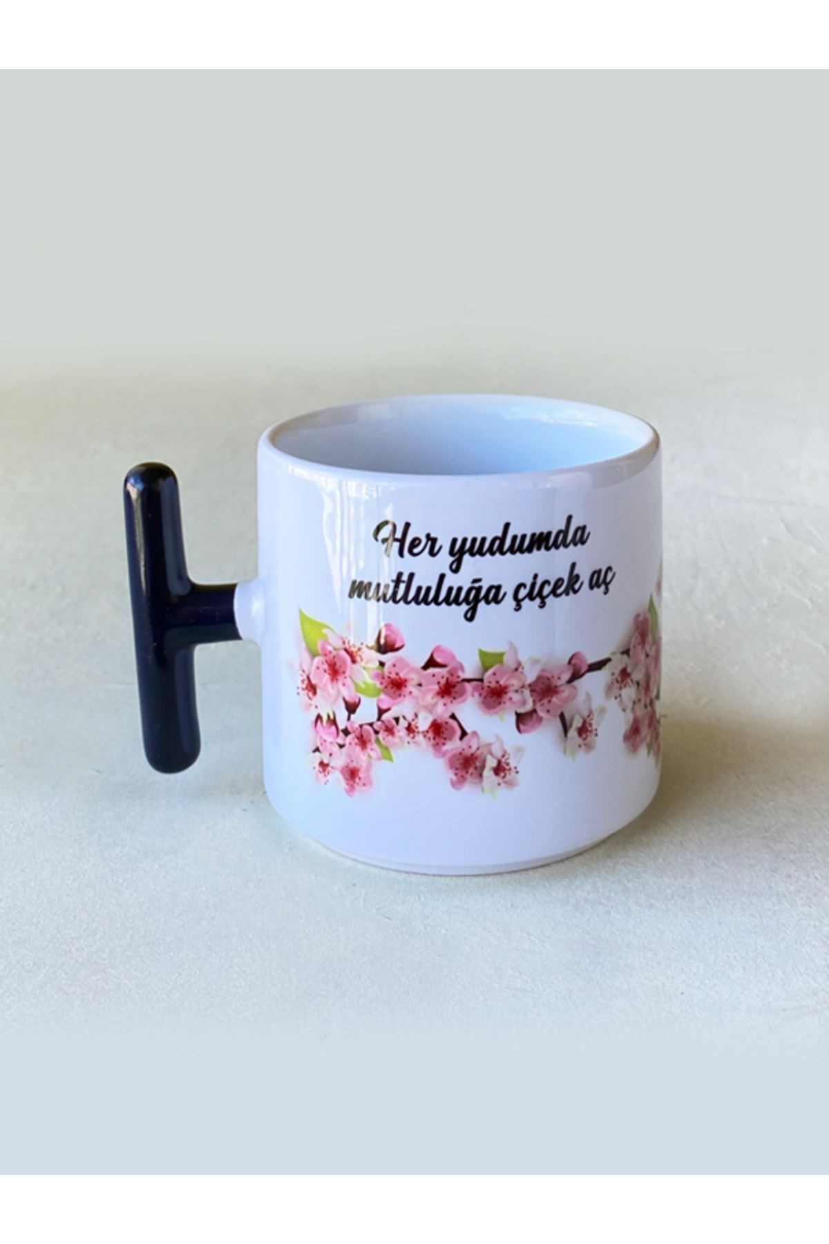 Mutluluk Kupası, Cherry Blossom, Kadınlara Özel, Porselen T Kupa, Doğum Günü Hediyesi