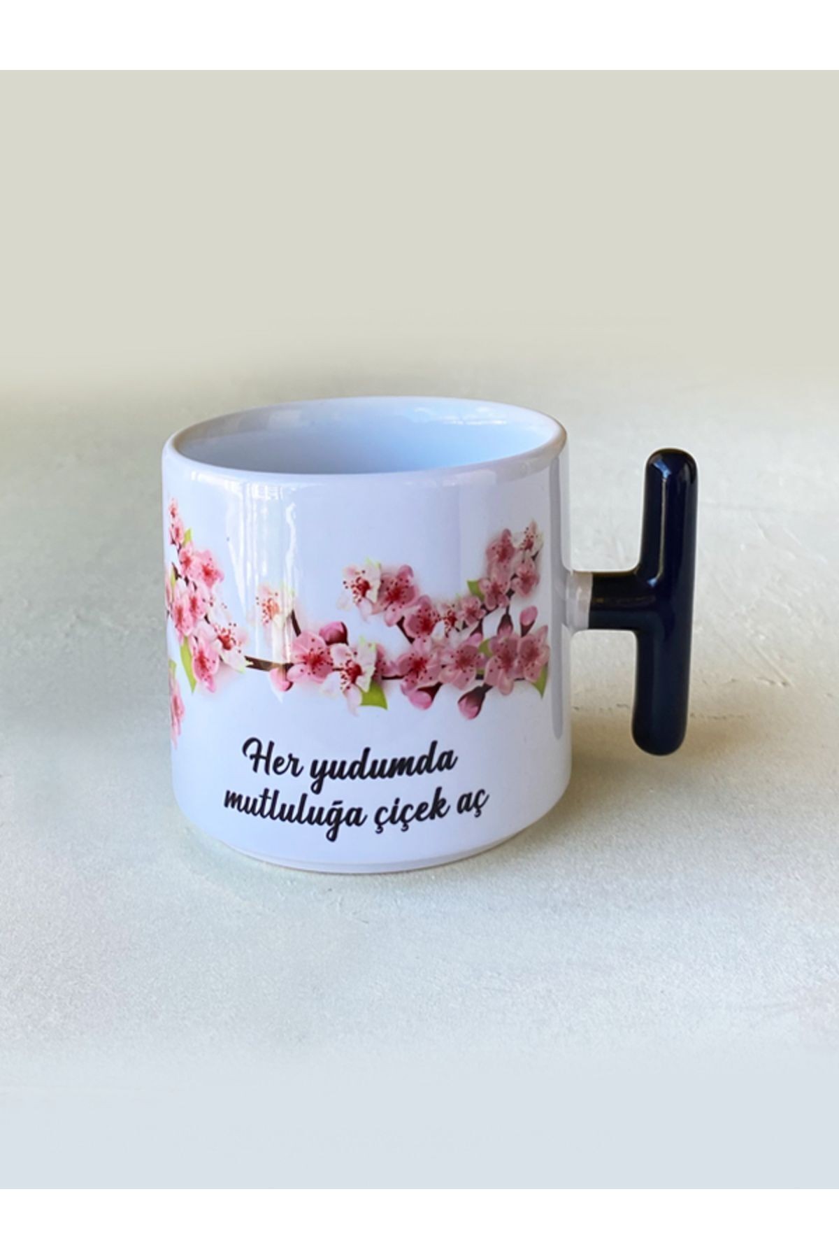 Mutluluk Kupası, Cherry Blossom, Kadınlara Özel, Porselen T Kupa, Doğum Günü Hediyesi