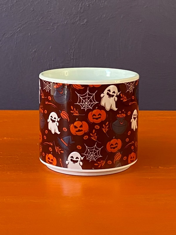 Karışık Desenli Siyah Zeminli Halloween T Kupa, Cadılar Bayramı Kupası