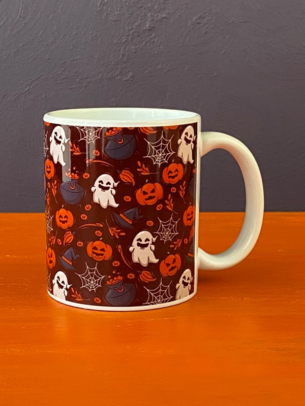 Karışık Desenli Siyah Zeminli Halloween Kupası, Cadılar Bayramı Kupası