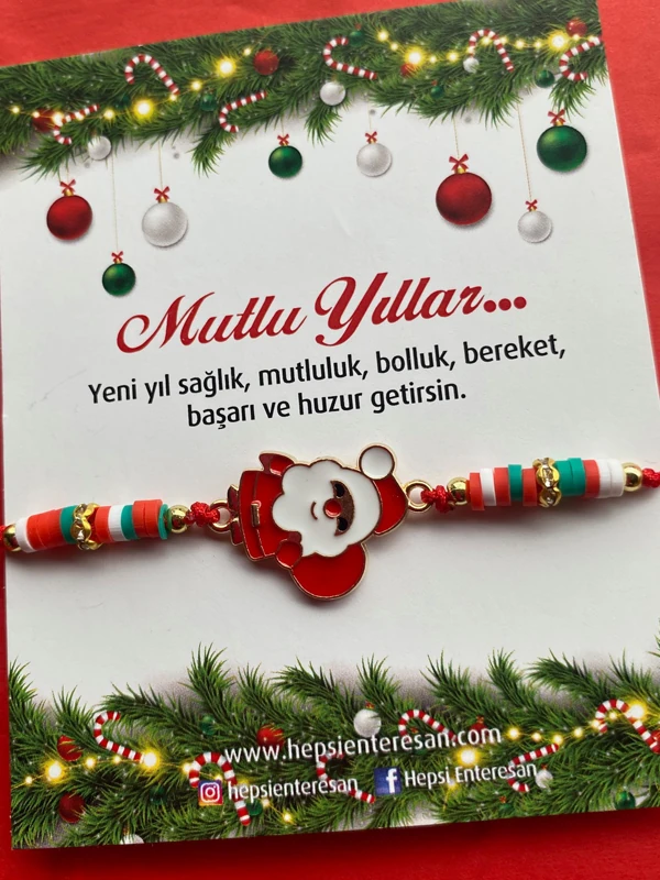Noel Baba Figürlü Yılbaşı Bilekliği, Yeni Yıl Hediyesi, El Yapımı