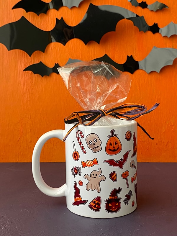 Çikolatalı Karışık Desenli Halloween Kupası, Cadılar Bayramı Kupası 