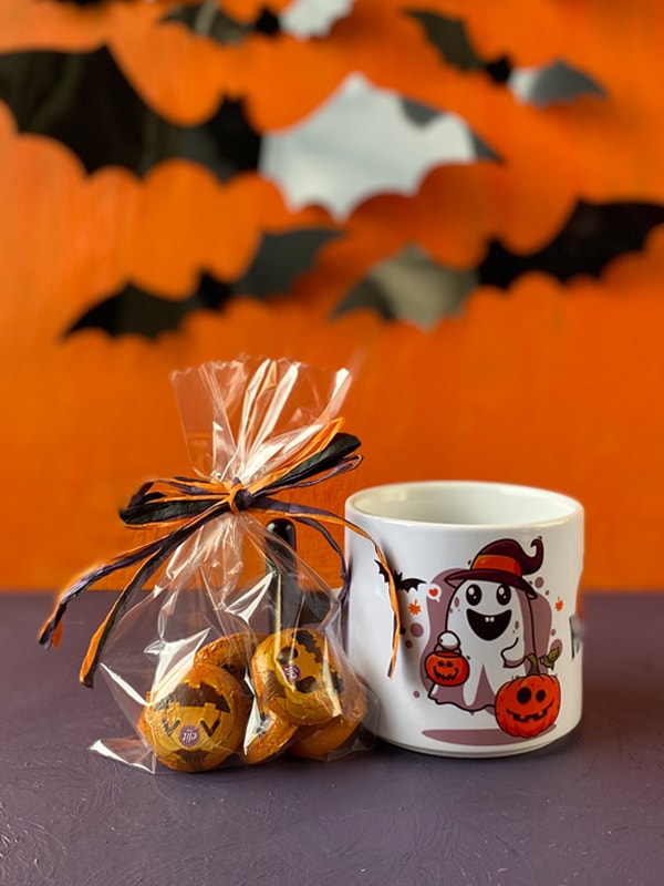 Çikolatalı İsme Özel Hayalet Desenli Halloween T Kupa, Cadılar Bayramı Kupası, Ghost Kupa