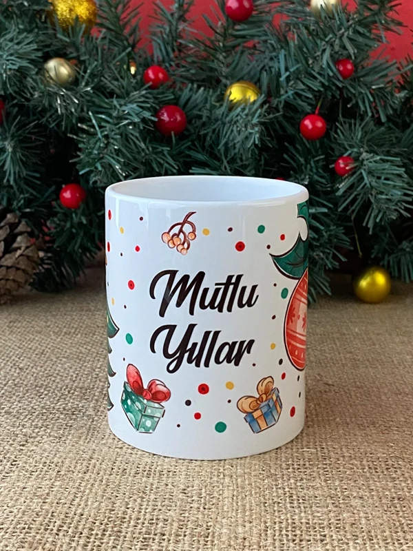 Ayıcıklı ve Baston Şekerli Yeni Yıl Kupası, Klasik Kupa, Yılbaşı Hediyesi, Mutlu Yıllar Kupası