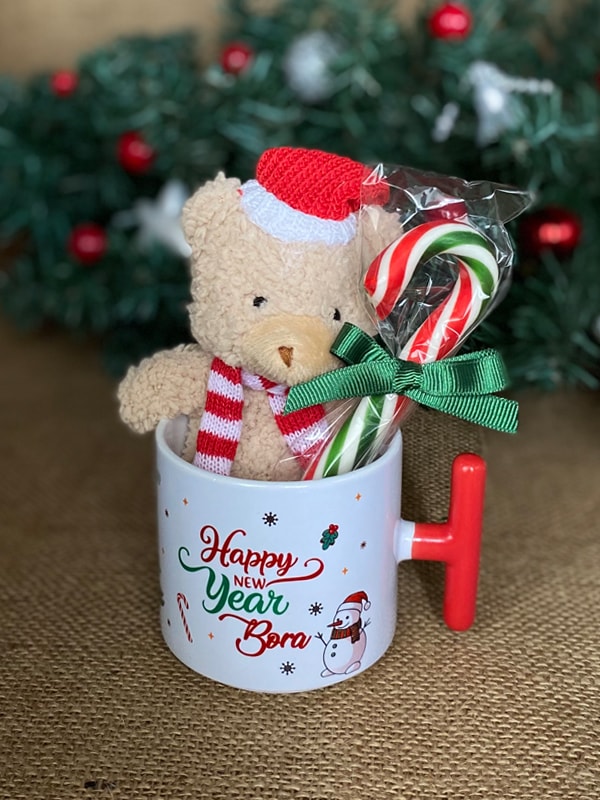 İsme Özel Ayıcıklı ve Baston Şekerli Yeni Yıl Kupası, Kardan Adamlı T Kupa, Yılbaşı Hediyesi