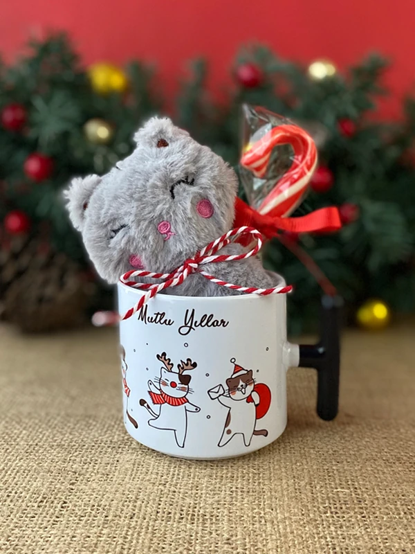 Yılbaşına Özel Kedili Kupa, Porselen T Kupa, Kedi Sevenlere, Yeni Yıl Hediyesi