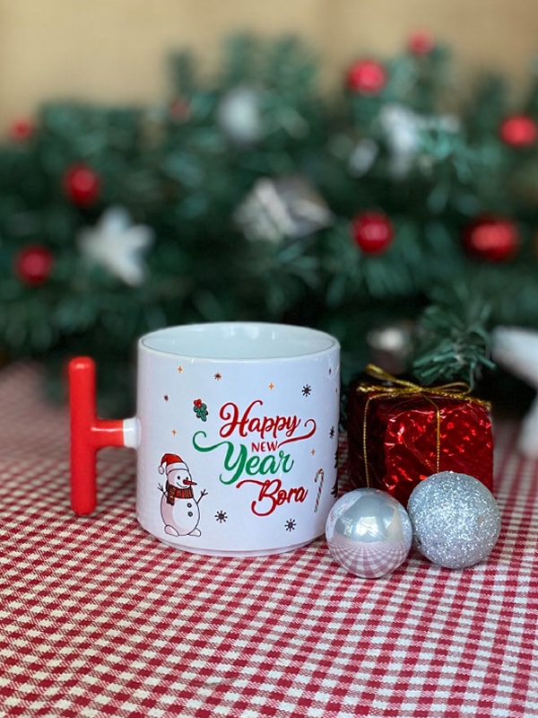 İsme Özel Ayıcıklı ve Baston Şekerli Yeni Yıl Kupası, Kardan Adamlı T Kupa, Yılbaşı Hediyesi