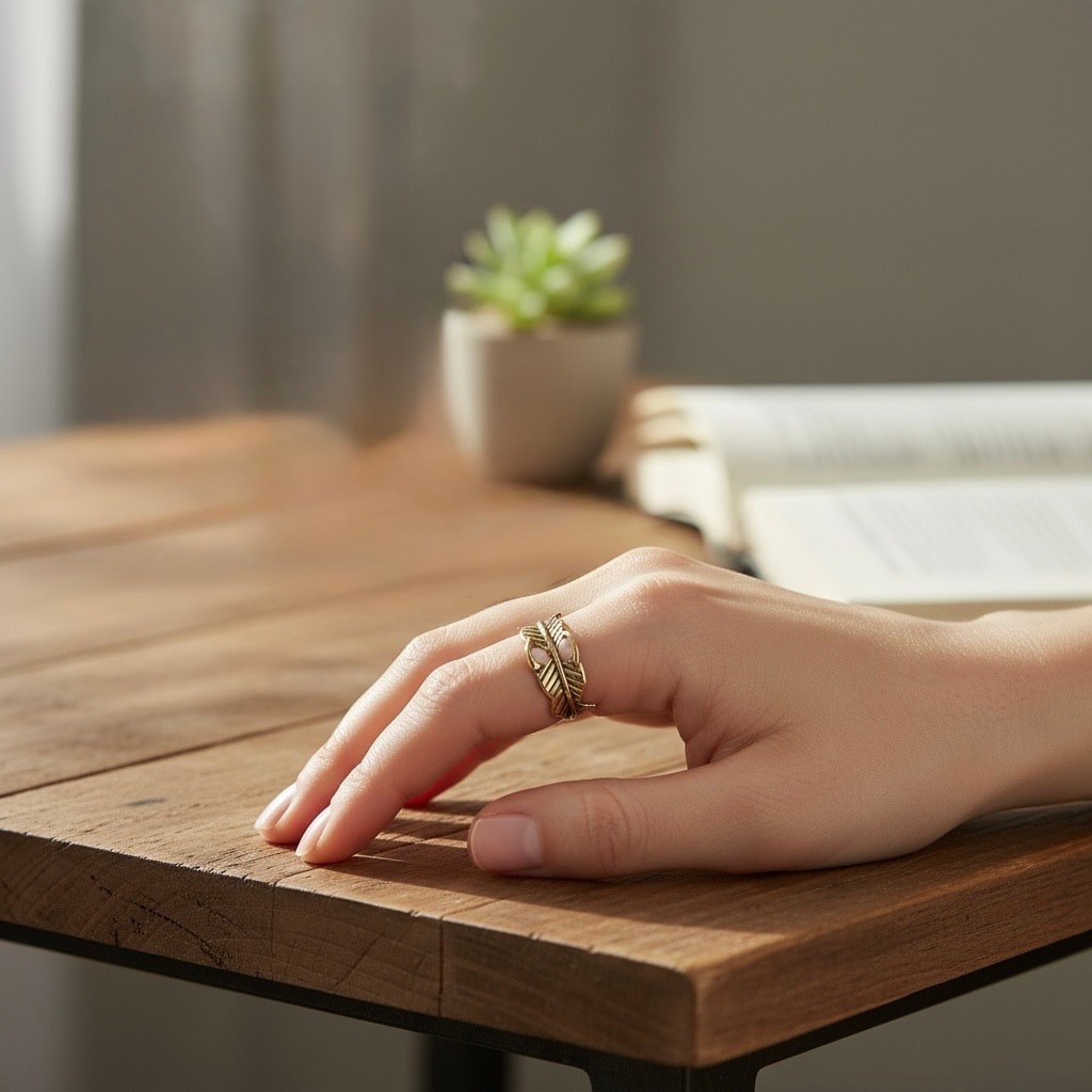 Pirinç Yaprak Motifli Yüzük Ayarlamalı