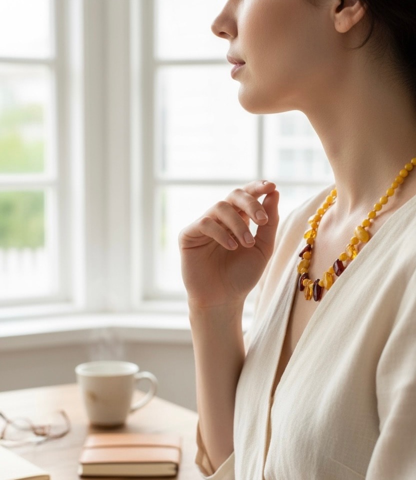 Özel Kesim Kehribar Yetişkin Kolye 54 cm