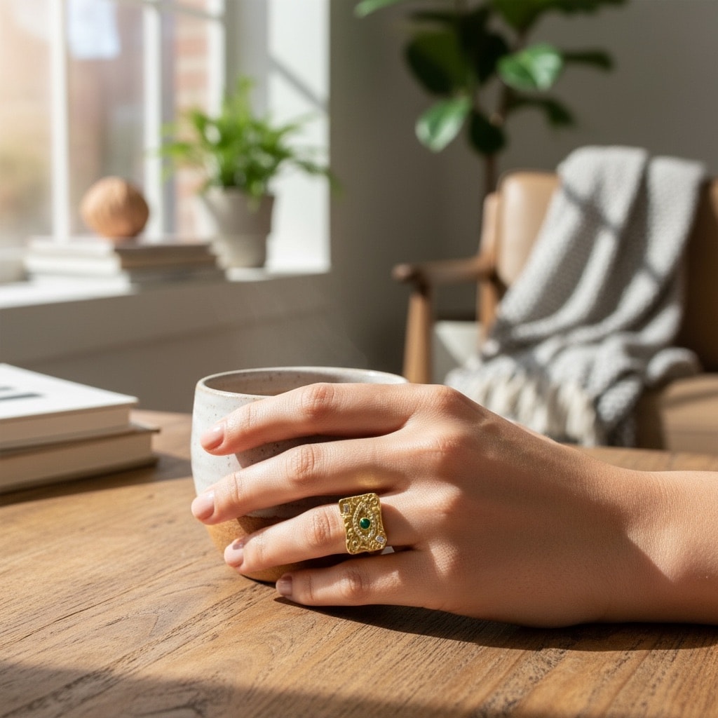 Pirinç Malahit Taşlı Ayarlamalı Yüzük