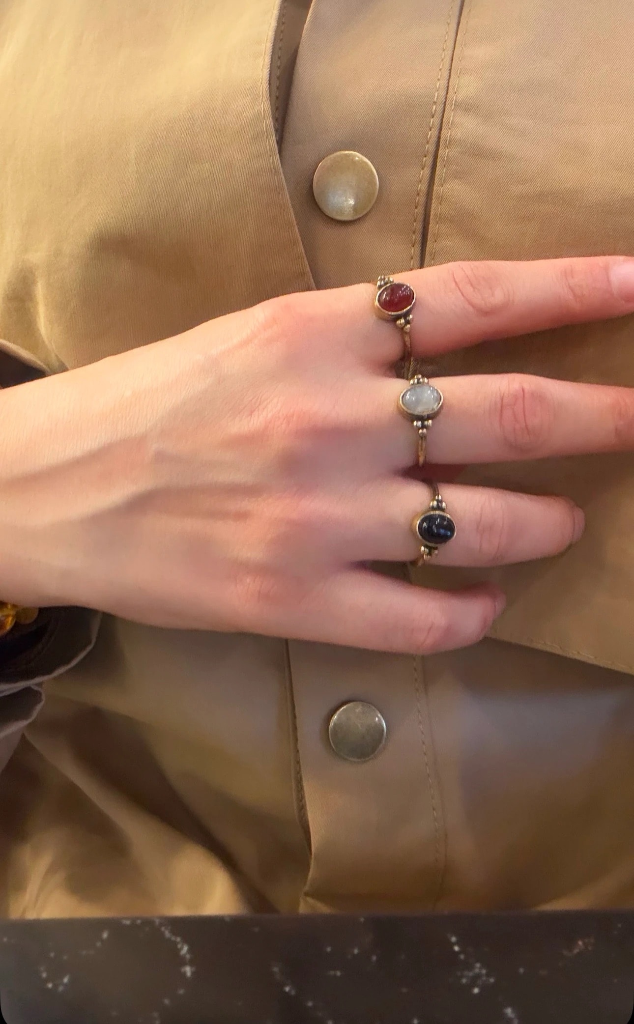 3'lü Bakır Doğal Taşlı Yüzük