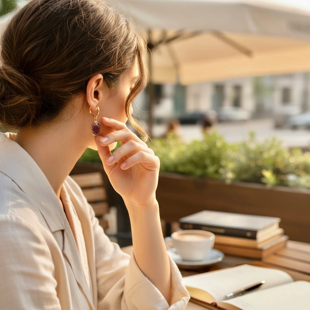 Çelik Ametist Taşlı Küpe 