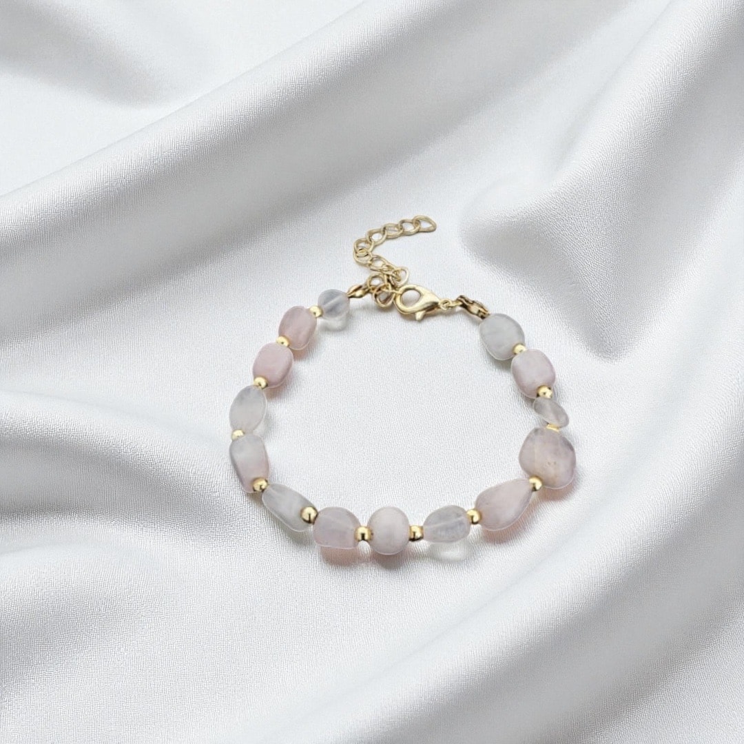 Pembe Kuvars Doğal Taş Zincirli Bileklik ( her bilek için uyumlu)