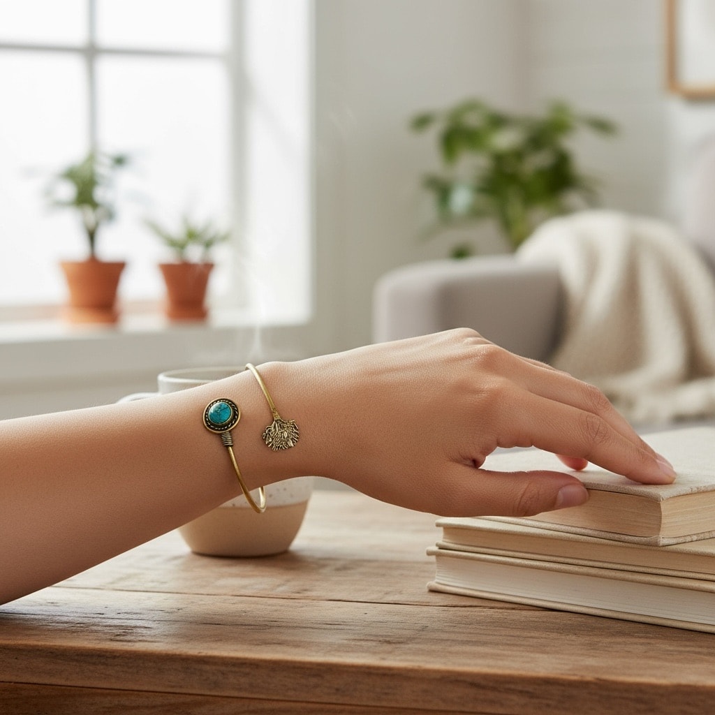 Pirinç Turkuaz Taşı Ayarlamalı Bileklik