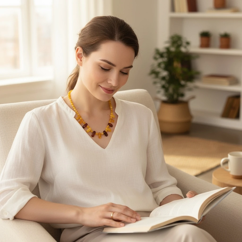 Özel Kesim Kehribar Yetişkin Kolye 54 cm