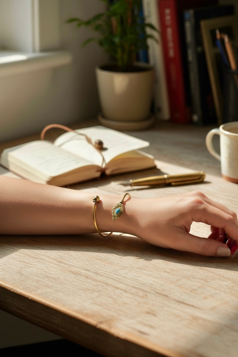 Pirinç Turkuaz Taşlı Bileklik Ayarlamalı