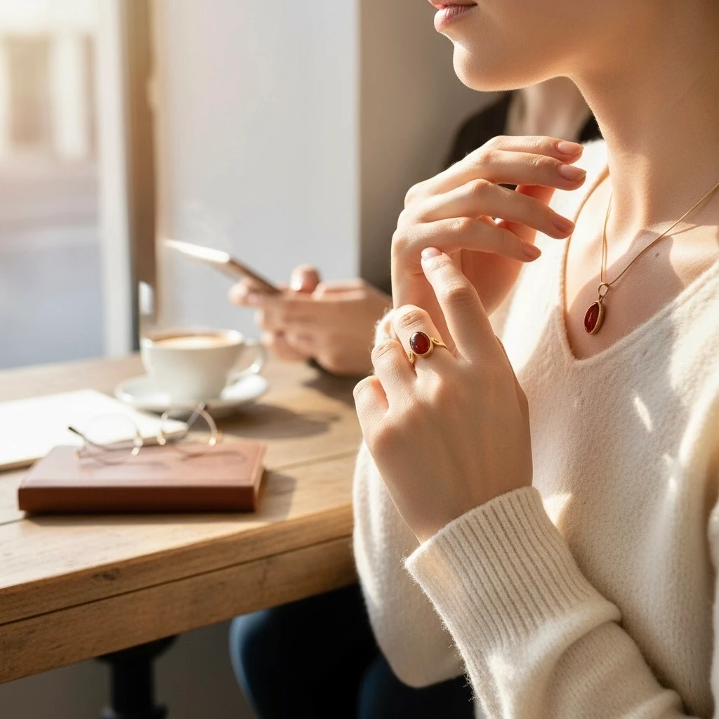 Doğal Taşlı Çelik Kolye & Bakır Yüzük 