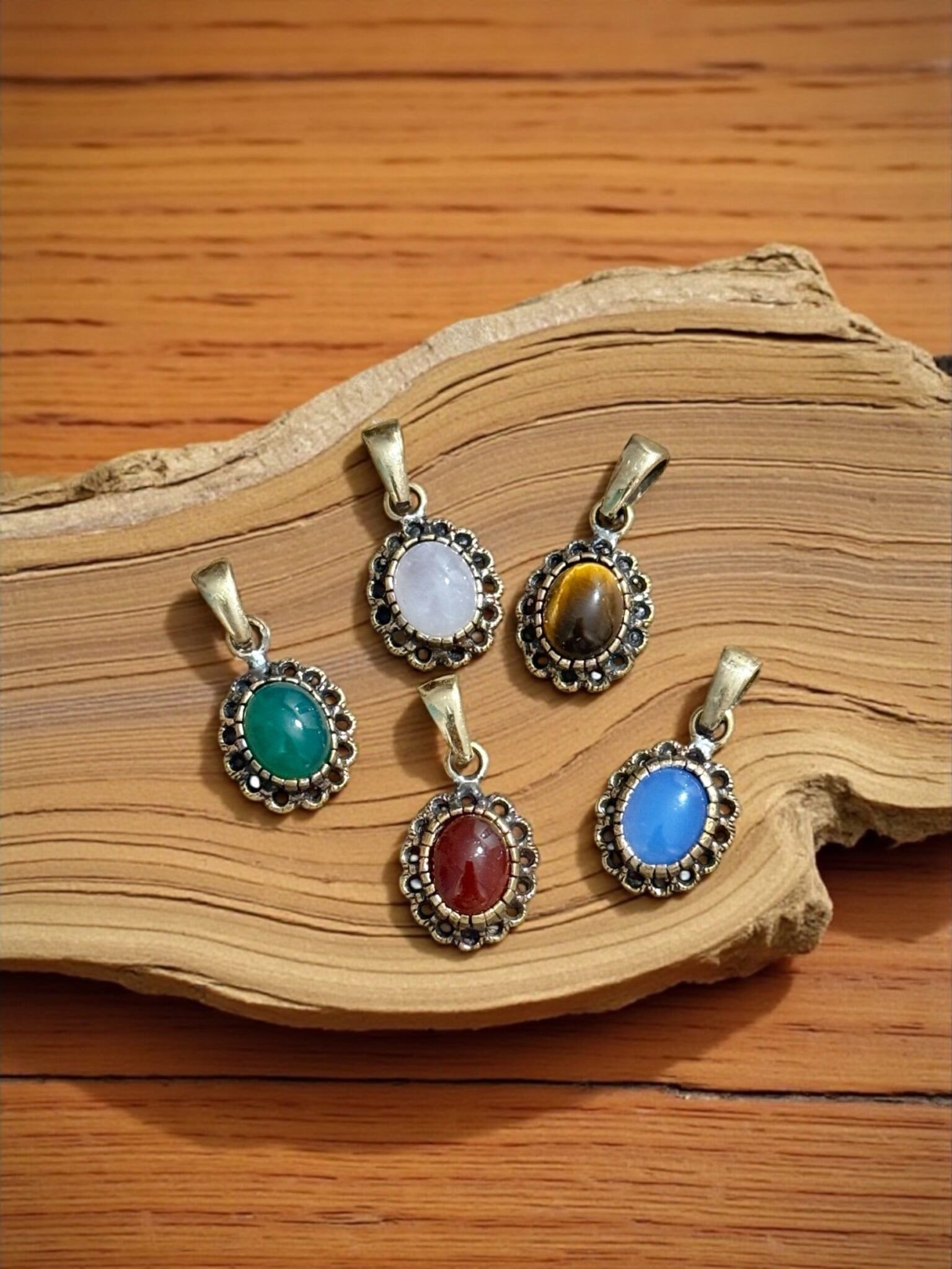 Açelya Bakır Doğal Taşlı Kolye Uçları