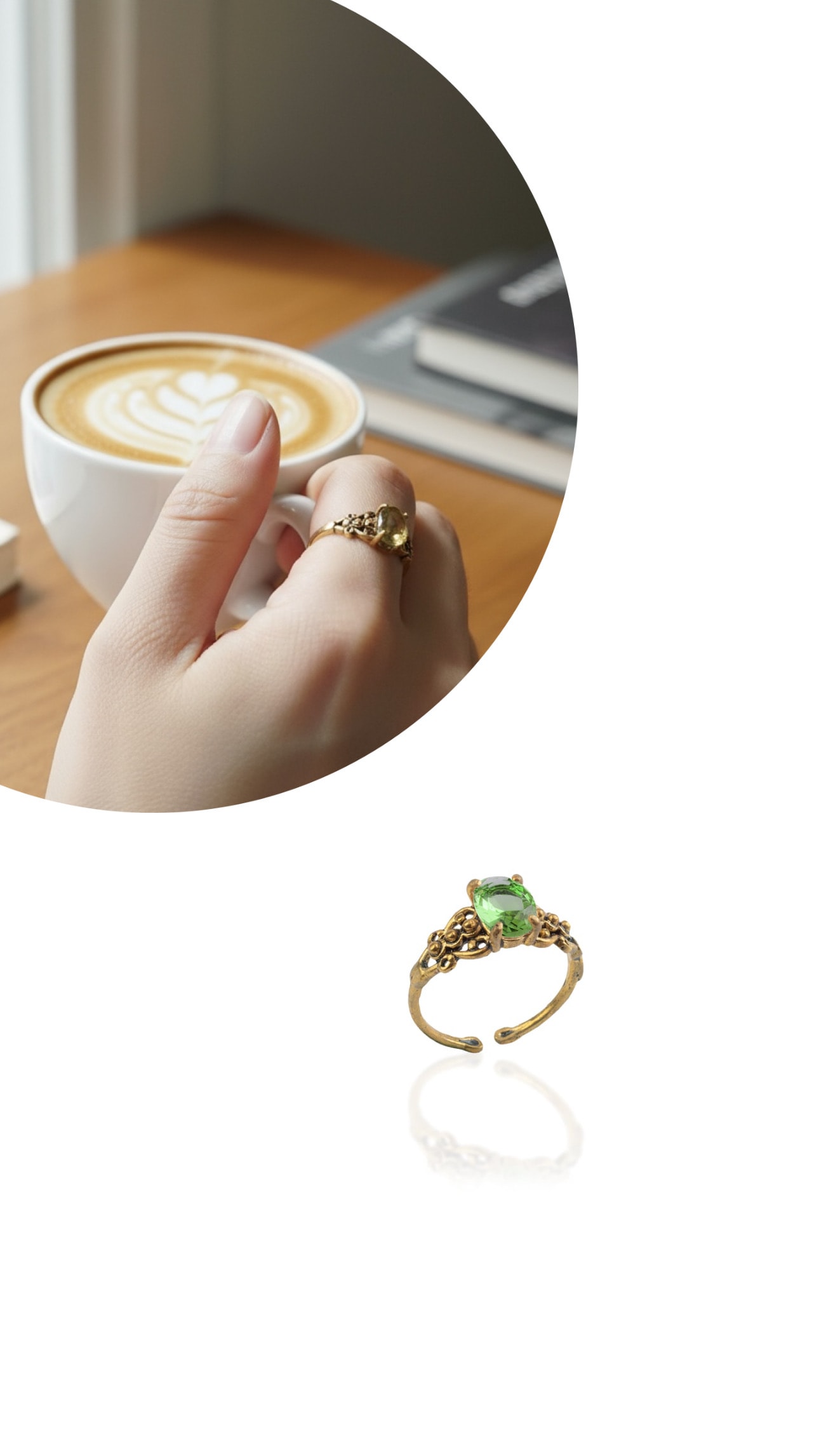 Peridot Doğal Taş Bakır Oval Ayarlamalı Yüzük