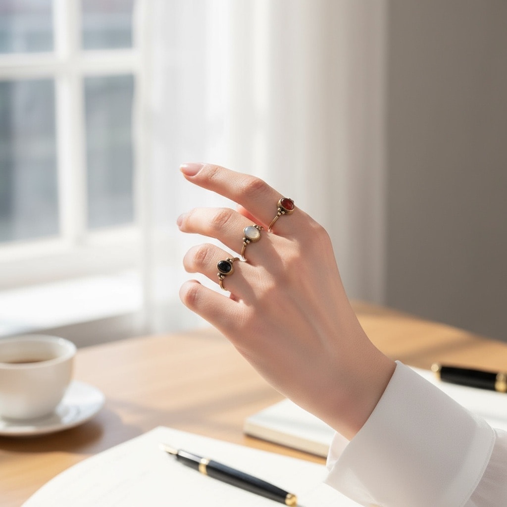 3'lü Bakır Doğal Taşlı Yüzük