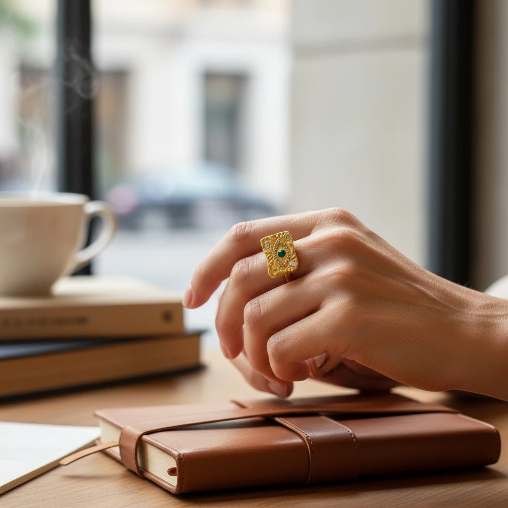 Pirinç Malahit Taşlı Ayarlamalı Yüzük