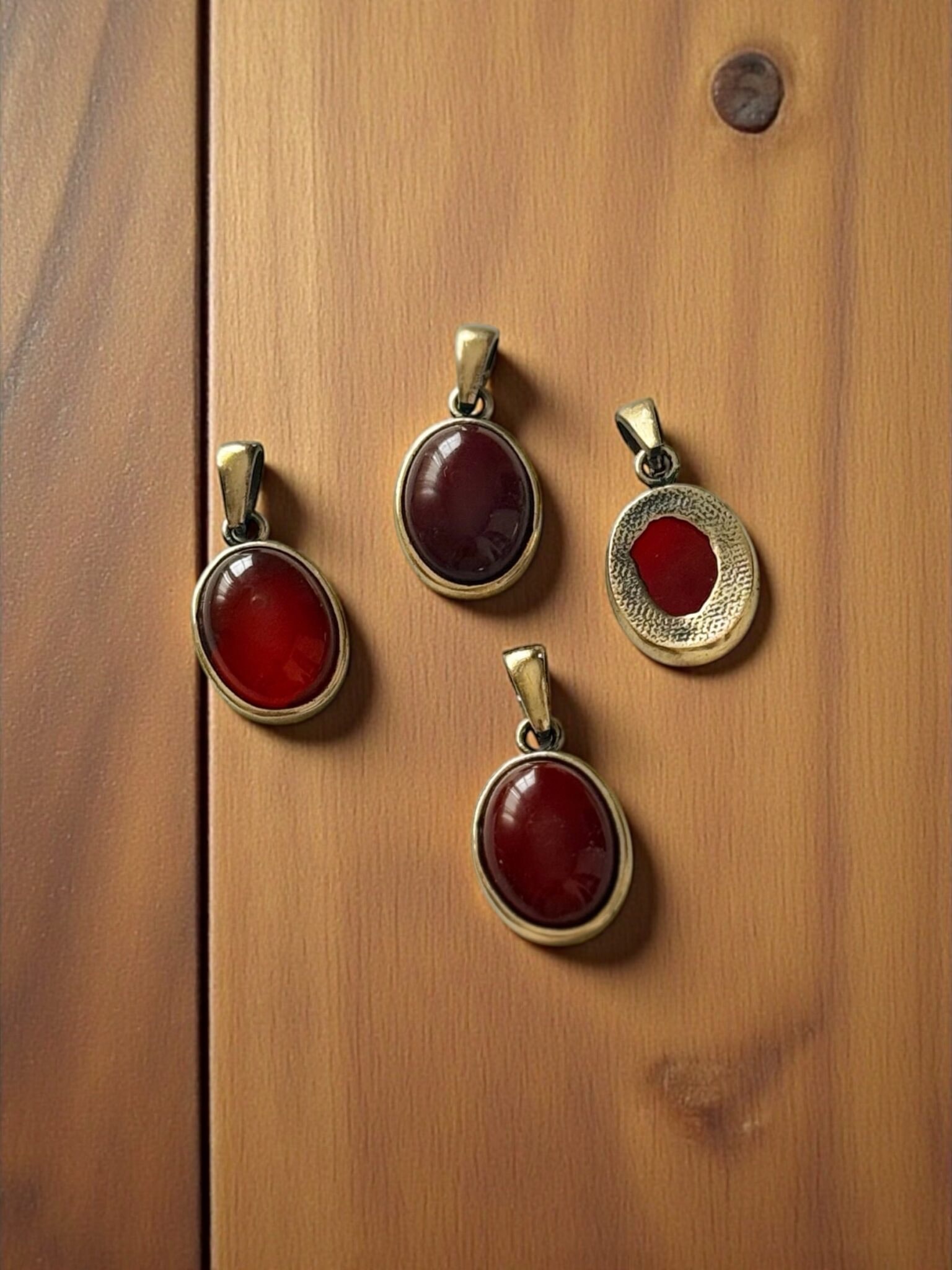 Oval Bakır Doğal Taşlı Kolye Uçları
