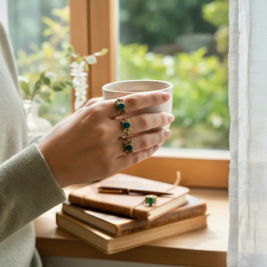 Bakır Akik Taşı Yüzük Ayarlamalı 