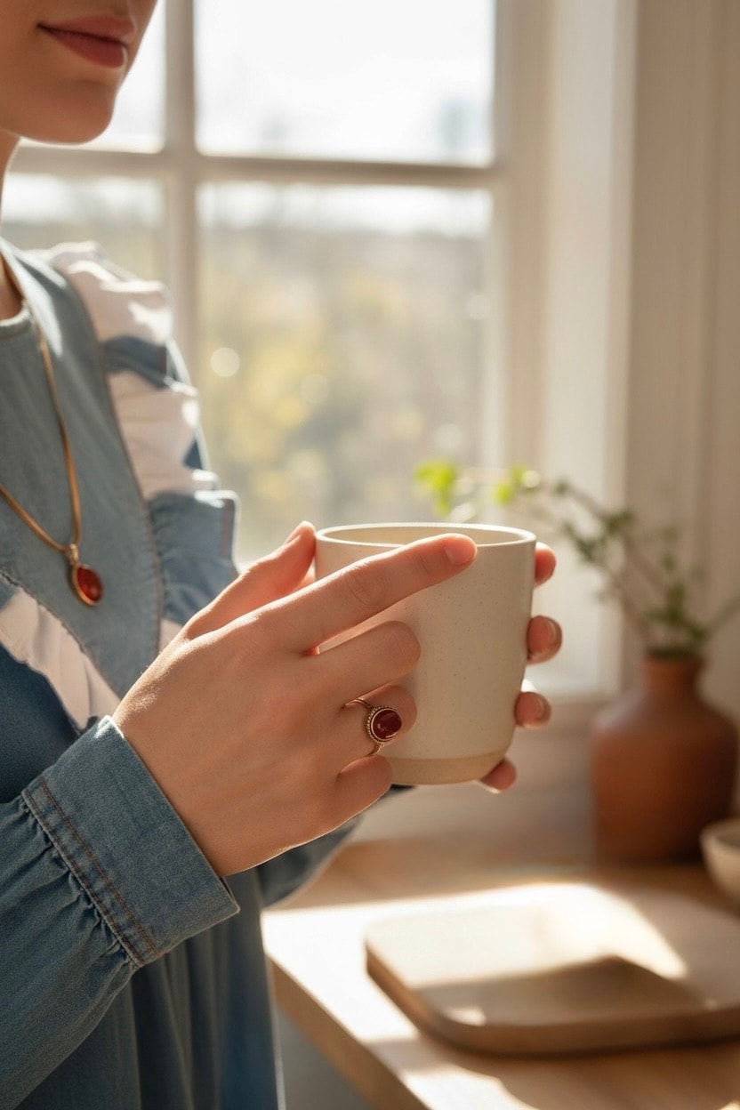 2’li Çelik Akik Taşı Kolye 45 cm &  Bakır Akik Taşı Yüzük Ayarlamalı