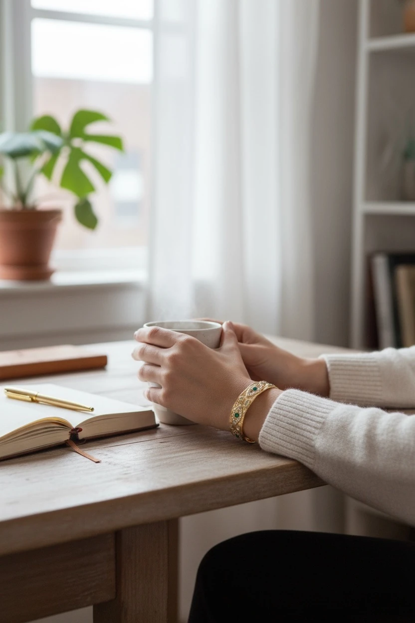 Pirinç Malahit Taşlı Vintage Model Bileklik Ayarlamalı