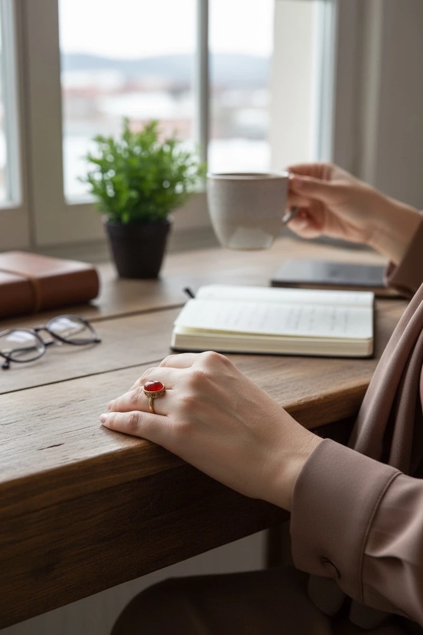 Ahu Bakır Doğal Taşı Yüzük Ayarlamalı