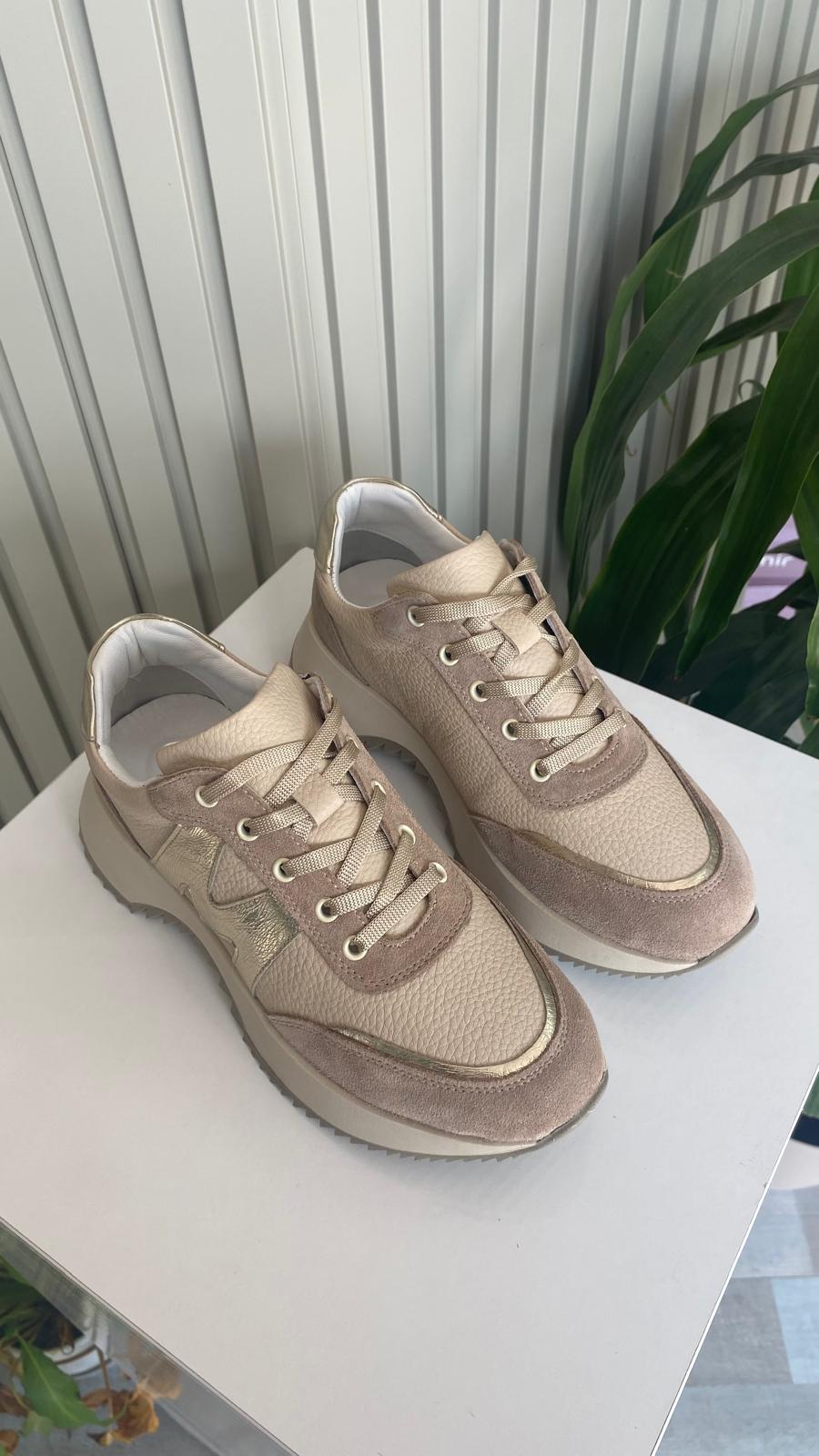 Lena Hakiki deri Bej-Gold Renk Kadın Sneaker