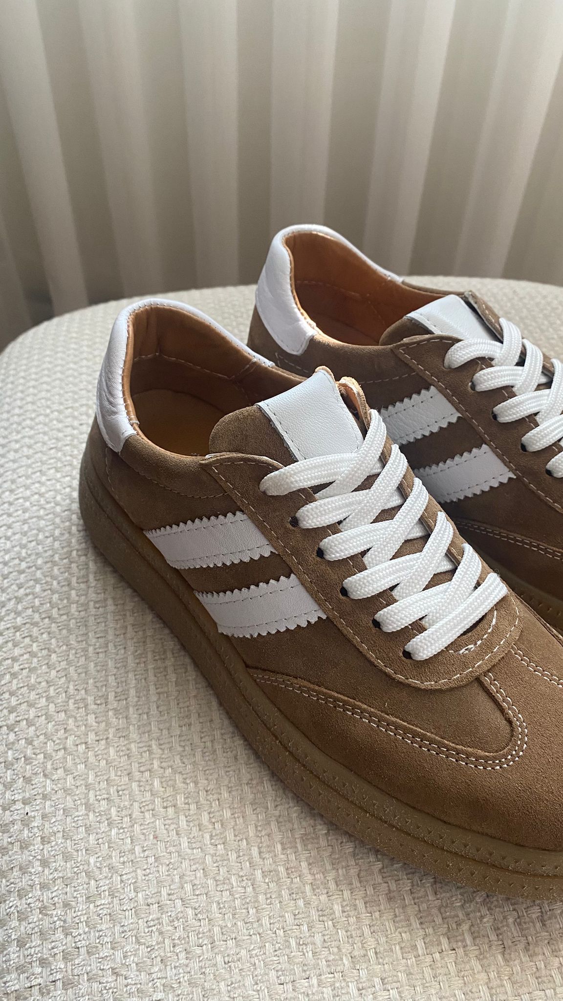 Esta Bej-Kahverengi Hakiki deri Kadın sneaker