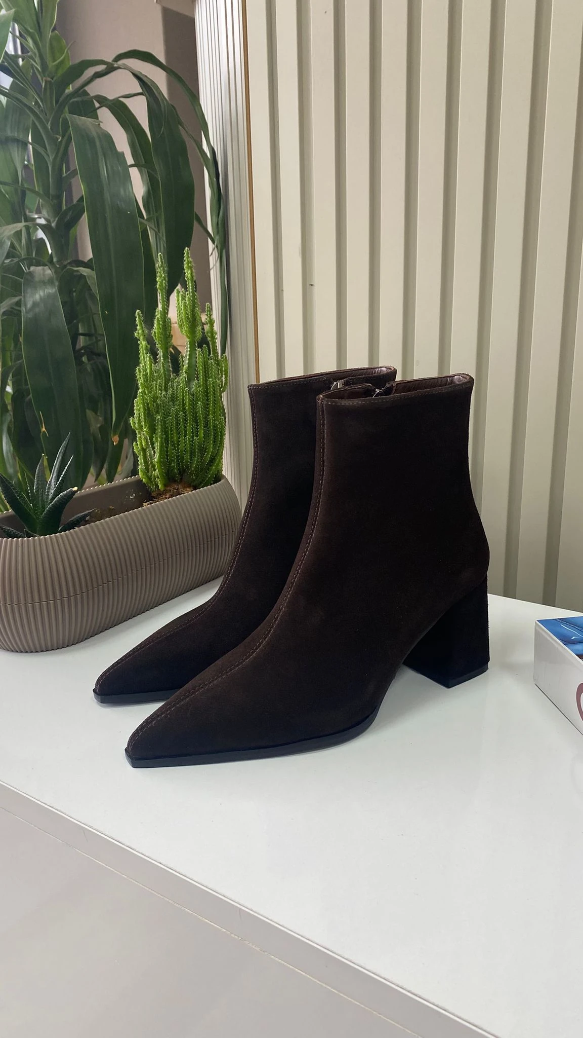 Mexico Kadın Hakiki Deri Sivri Burun Kalın Topuk Bot