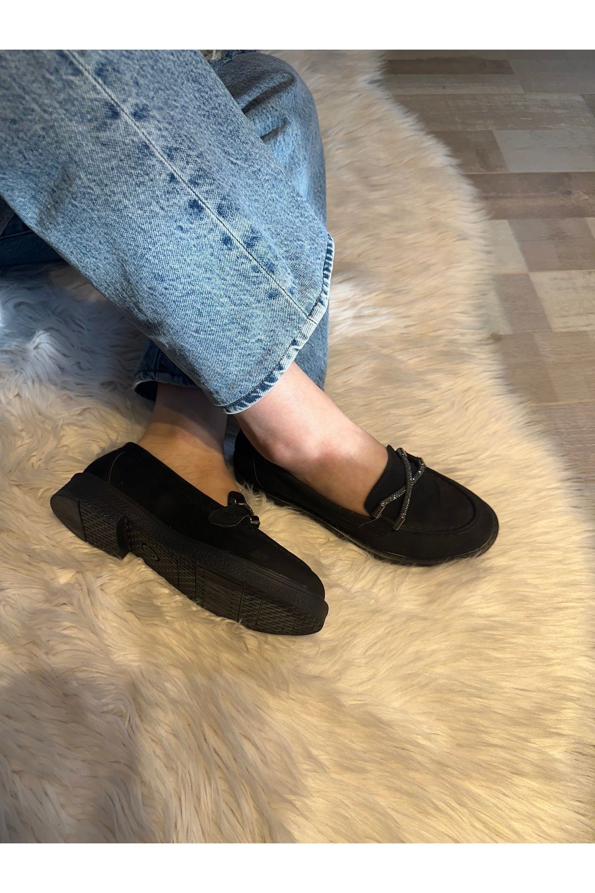 Gale Çapraz Taşlı Kadın Loafer Model Ayakkabı