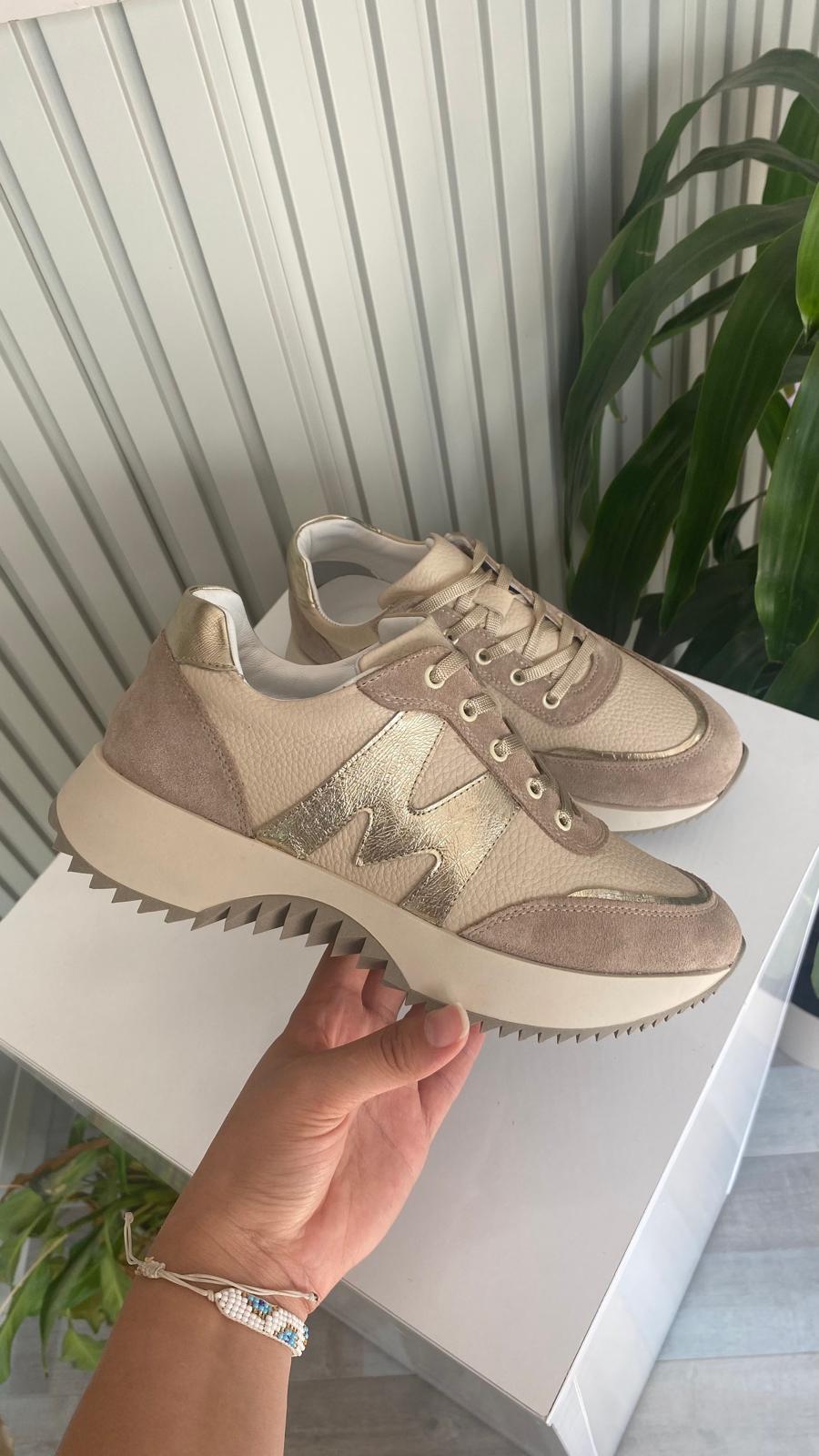 Lena Hakiki deri Bej-Gold Renk Kadın Sneaker