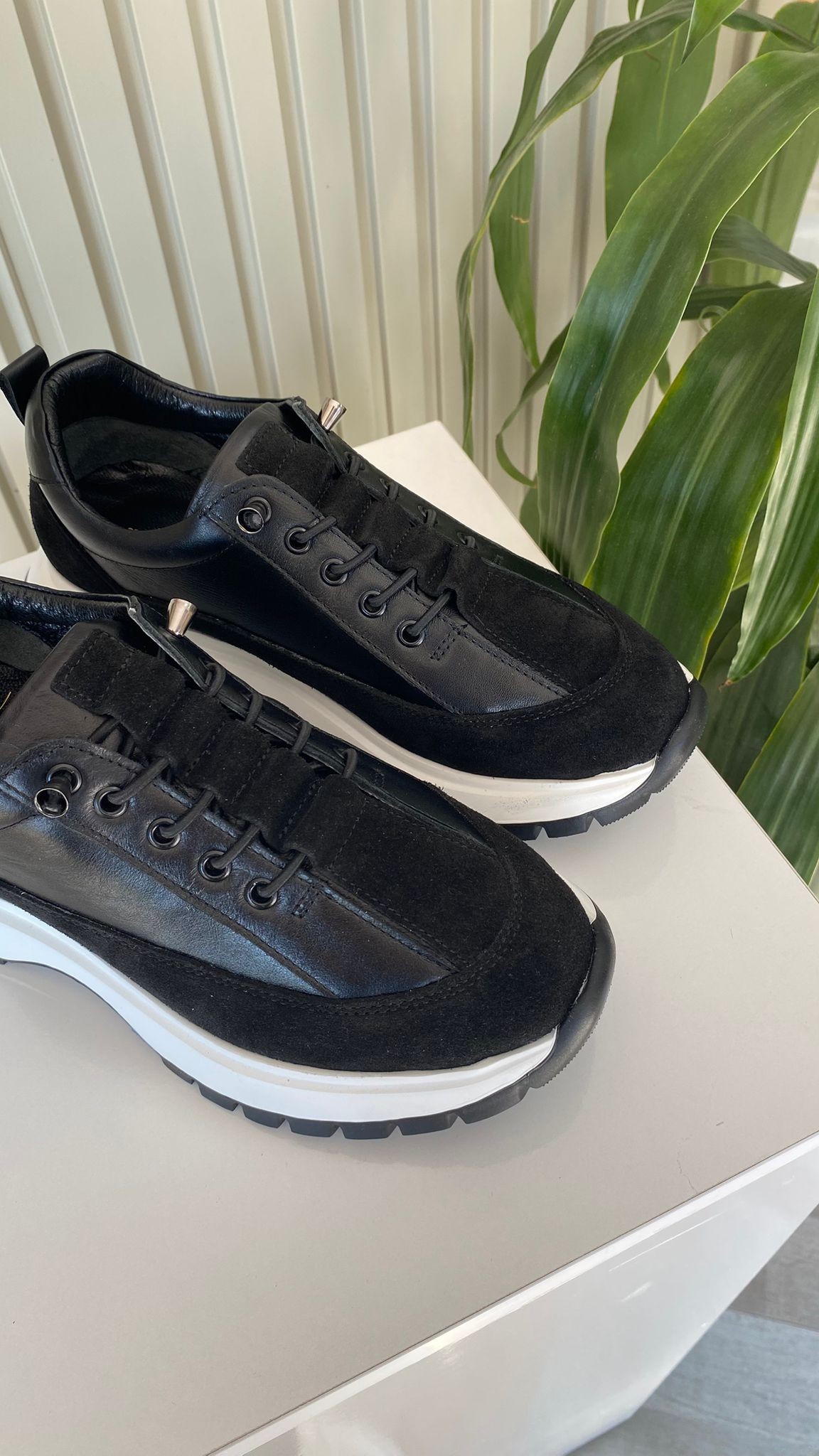 SOHO İç-dış hakiki deri Lastik bağcıklı Siyah Kadın Sneaker Ayakkabı