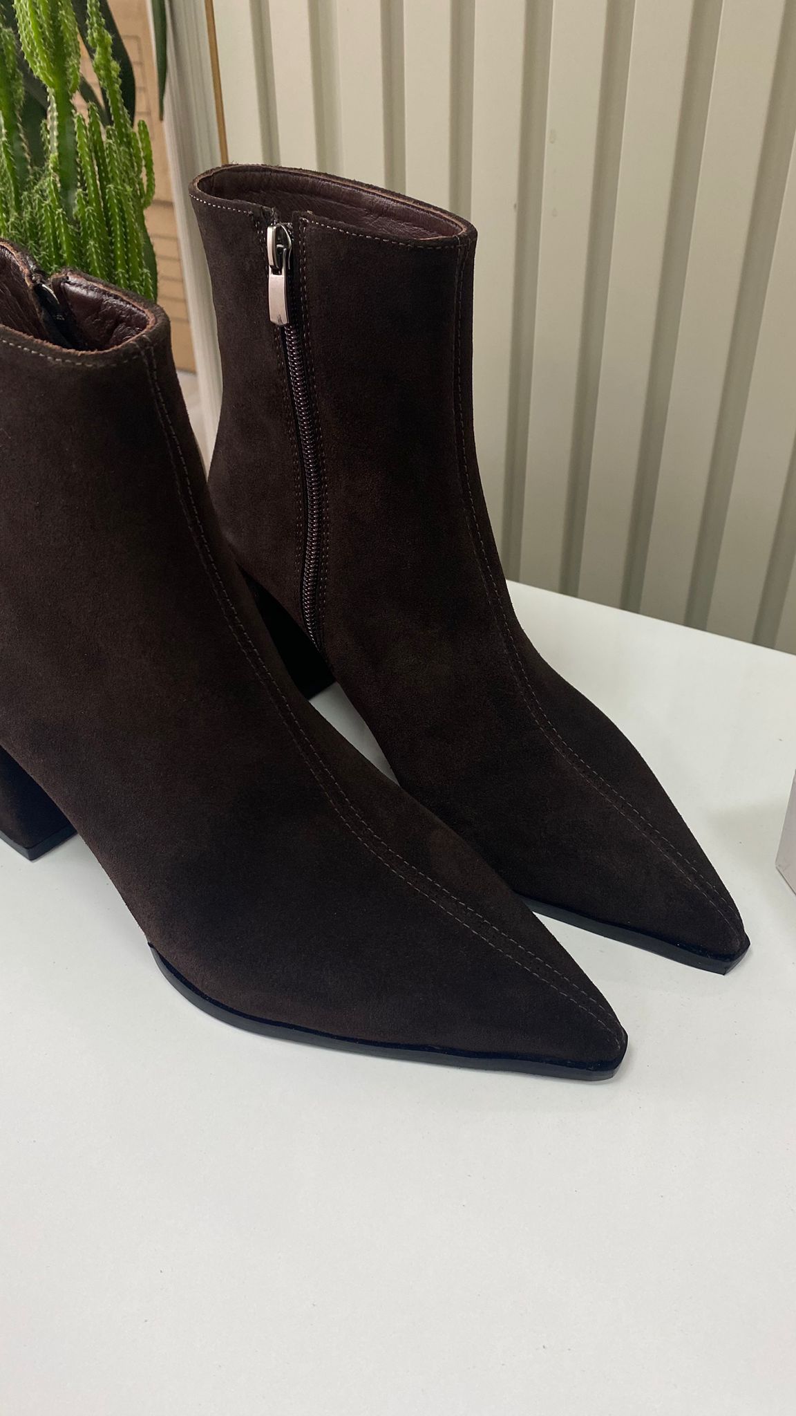 Mexico Kadın Hakiki Deri Sivri Burun Kalın Topuk Bot