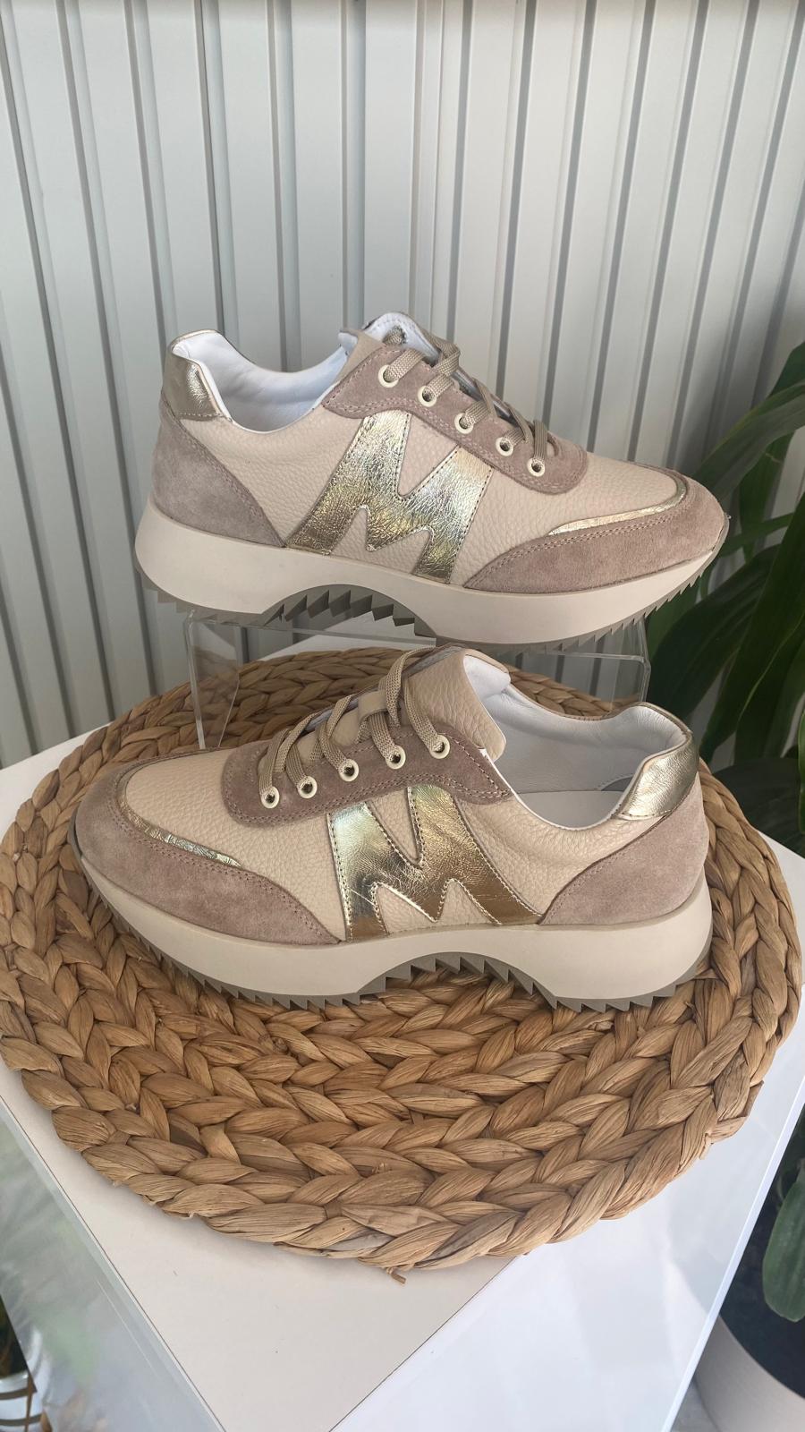 Lena Hakiki deri Bej-Gold Renk Kadın Sneaker
