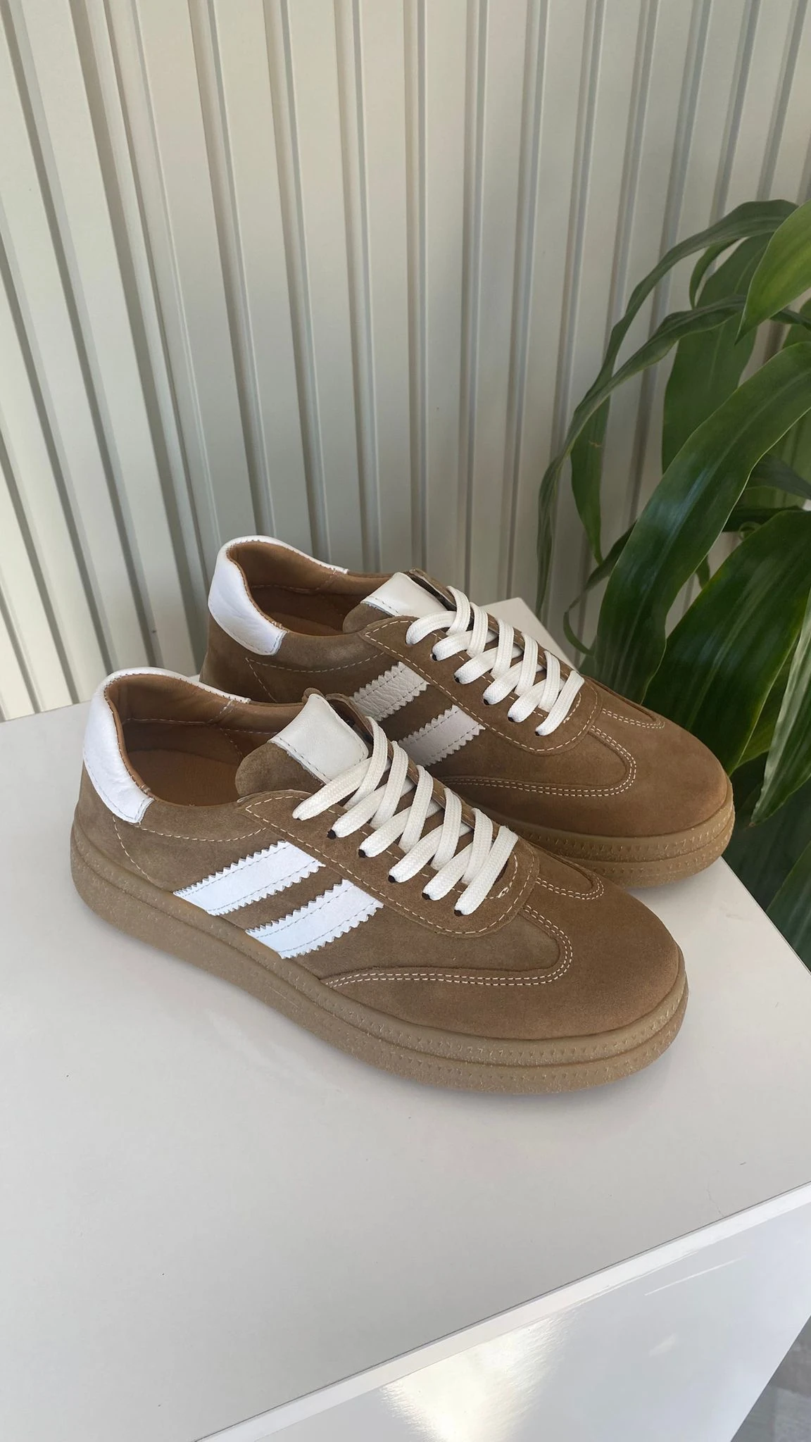 Esta Bej-Kahverengi Hakiki deri Kadın sneaker