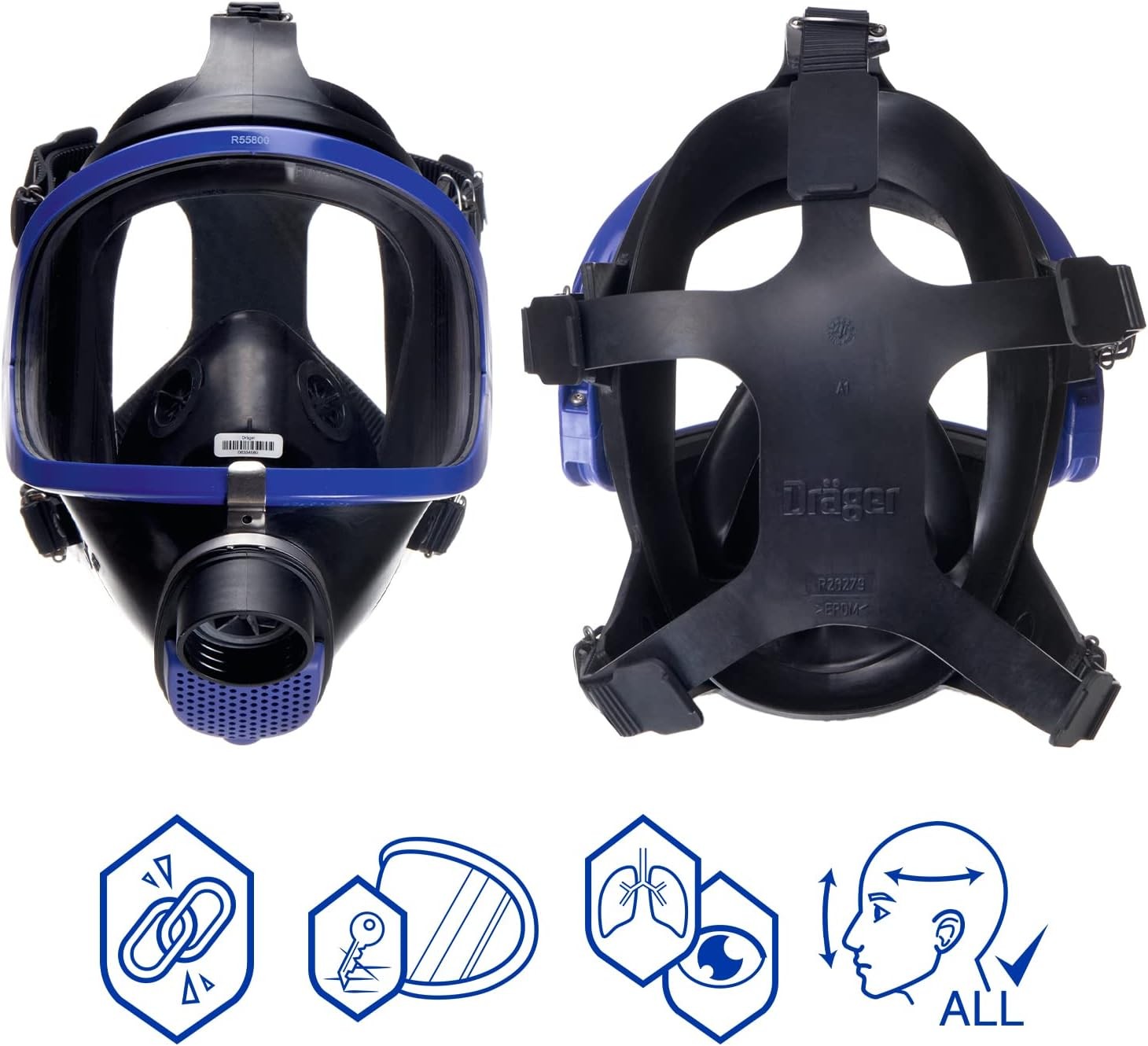 Dräger X-plore 6300 EPDM/PMMA Tam Yüz Maskesi Pleksiglas Vizörlü, Tek filtreli