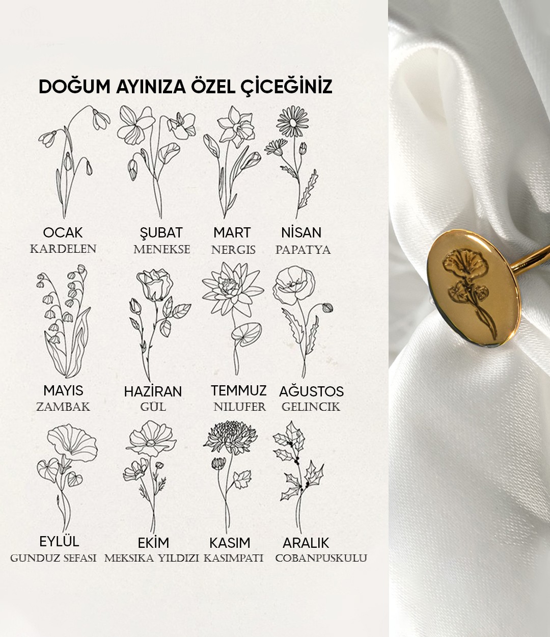 925 Ayar Gümüş Doğum Ayınıza Özel Çiçeğin Yüzüğü