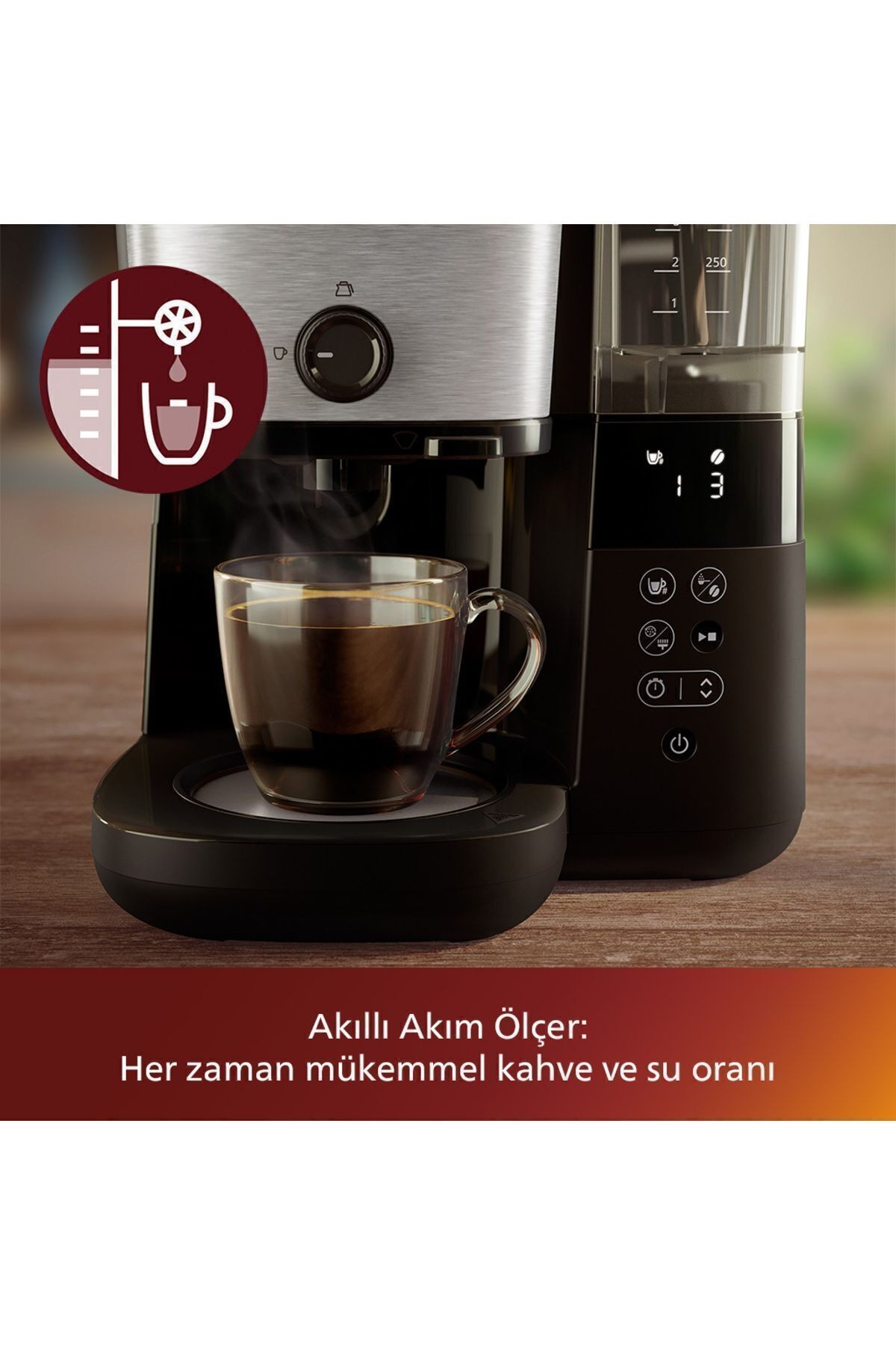All-In-1 Brew Öğütücülü Filtre Kahve Makinesi, Kahve Çekirdeği Haznesi, Cam Sürahi, HD7888/01