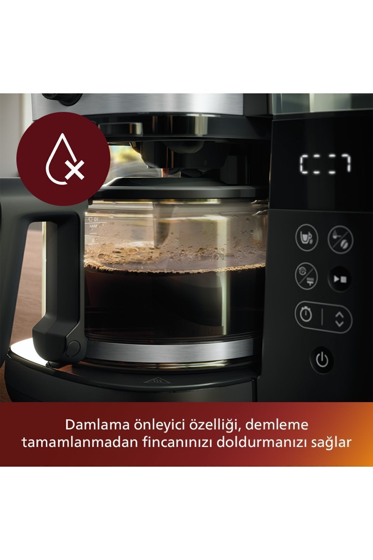 All-In-1 Brew Öğütücülü Filtre Kahve Makinesi, Kahve Çekirdeği Haznesi, Cam Sürahi, HD7888/01