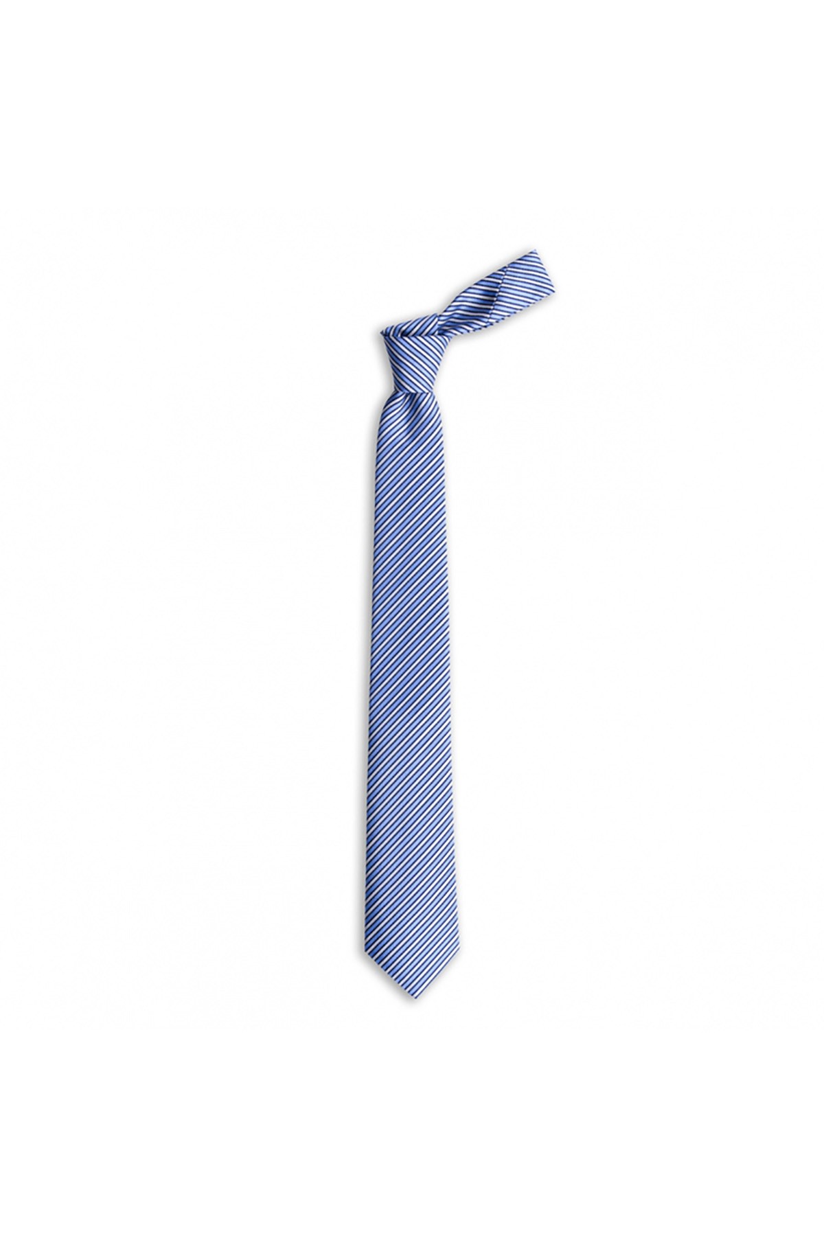Çok çizgili 7,5 cm genişliğinde klasik ipek kravat - Mavi