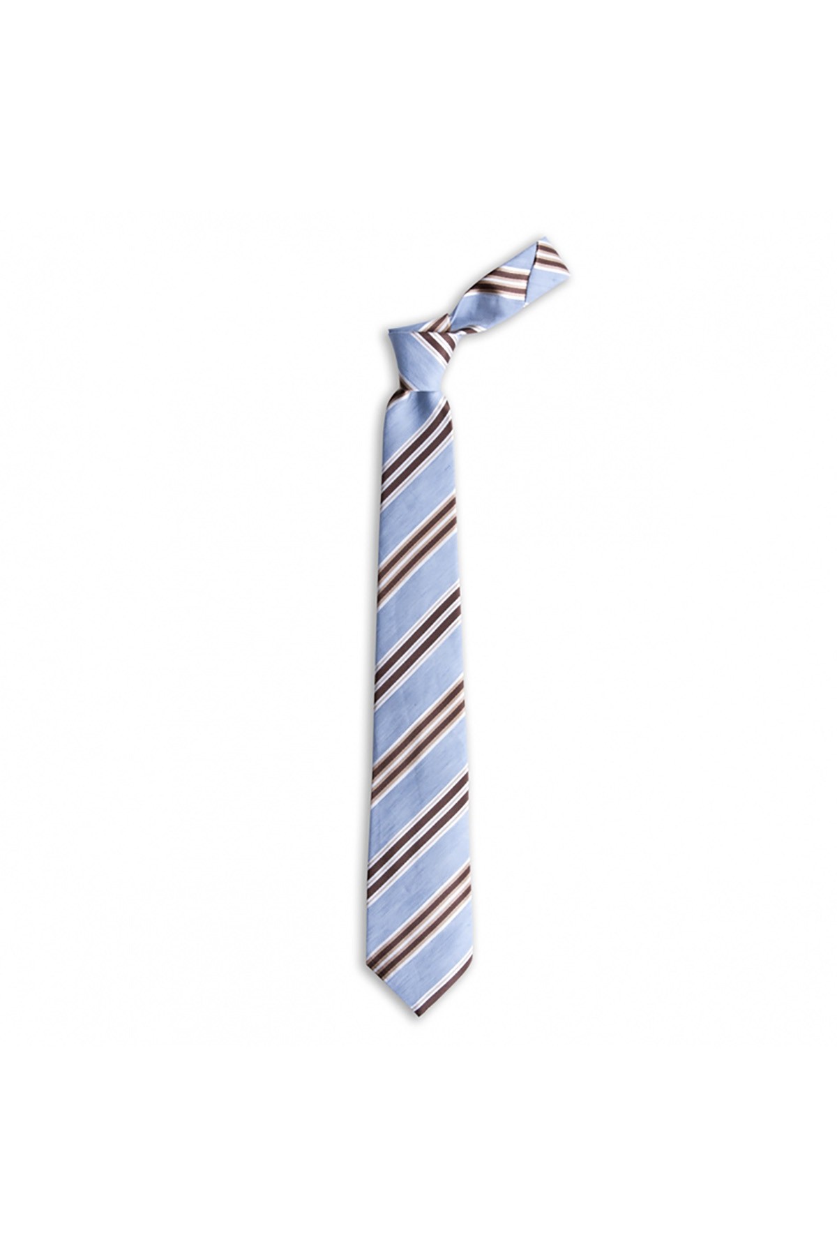 Klasik çizgili 8 cm genişliğinde keten ve ipek karışımlı kravat - Açık mavi