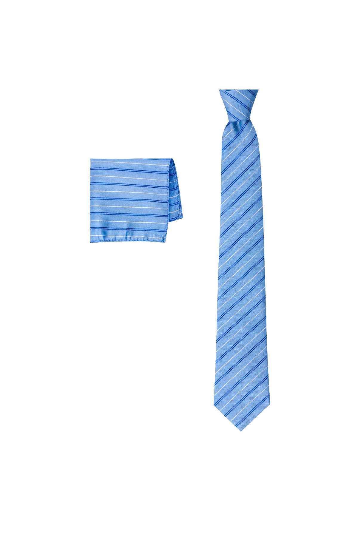 İnce çizgili 8 cm genişliğinde mendilli klasik kravat
